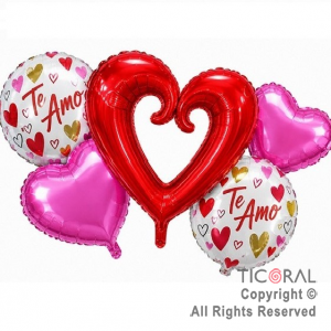 SET DE GLOBOS METALIZADO CORAZON TE AMO MAMA 5 UNIDADES